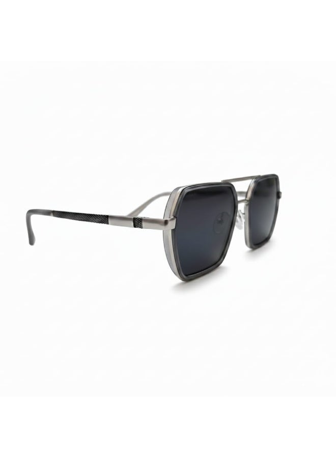 Square Metal Navigator Sunglasses for Men - Silver Frame with Dark Grey Lenses, UV Protection - Image 1